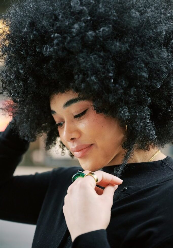 Curly-kinky hair model at Serrato Style, a hair salon in NY